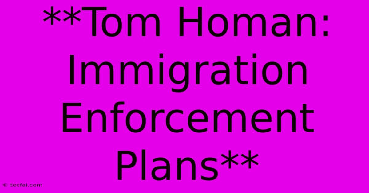 **Tom Homan: Immigration Enforcement Plans** 