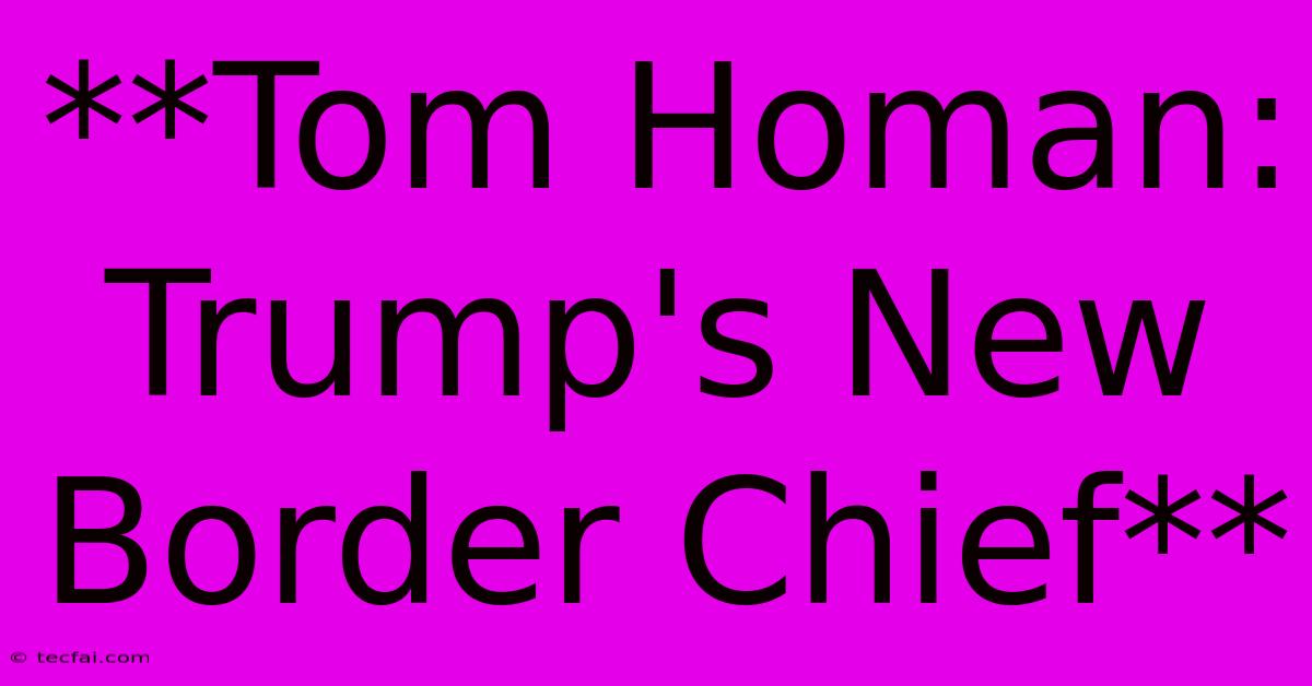 **Tom Homan: Trump's New Border Chief**