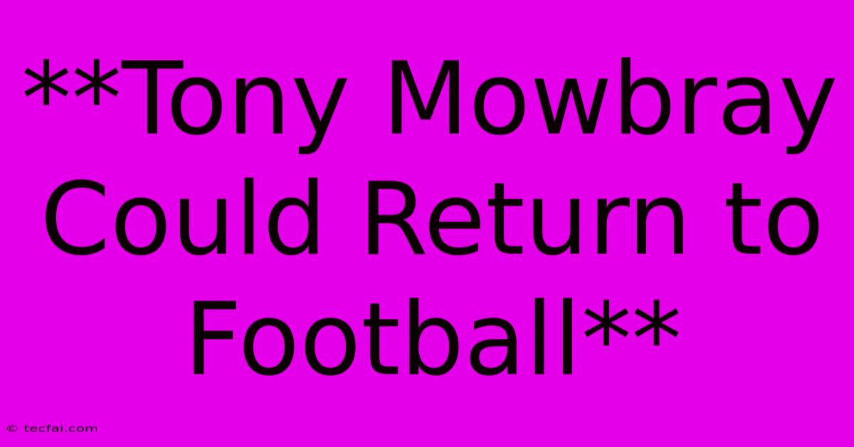 **Tony Mowbray Could Return To Football**