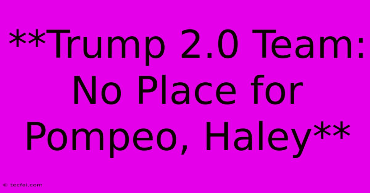 **Trump 2.0 Team: No Place For Pompeo, Haley**