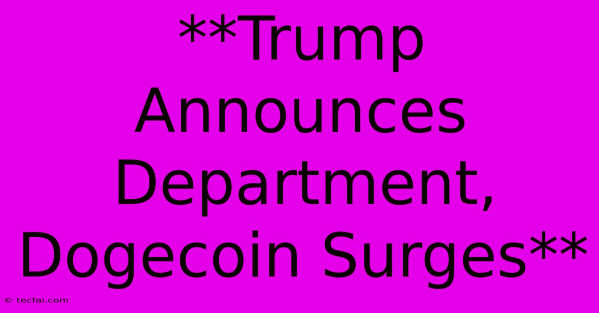 **Trump Announces Department, Dogecoin Surges**