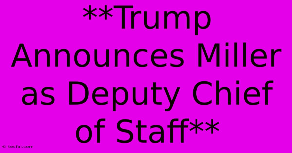 **Trump Announces Miller As Deputy Chief Of Staff**