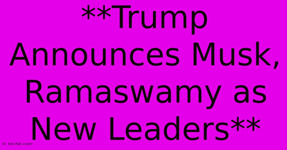 **Trump Announces Musk, Ramaswamy As New Leaders**