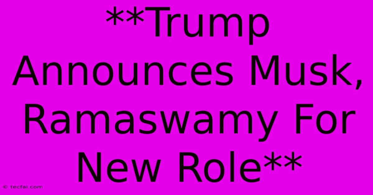 **Trump Announces Musk, Ramaswamy For New Role**