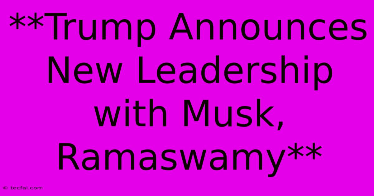 **Trump Announces New Leadership With Musk, Ramaswamy**