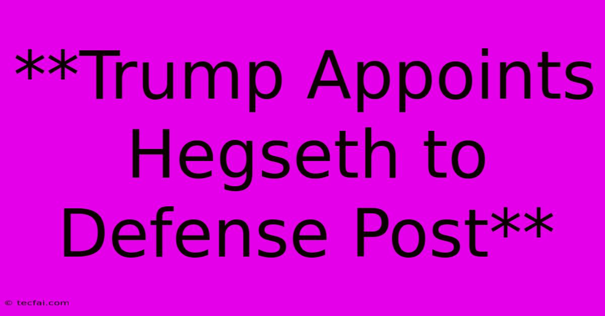 **Trump Appoints Hegseth To Defense Post**