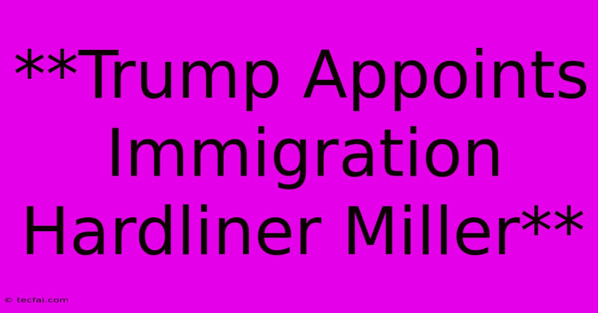 **Trump Appoints Immigration Hardliner Miller**