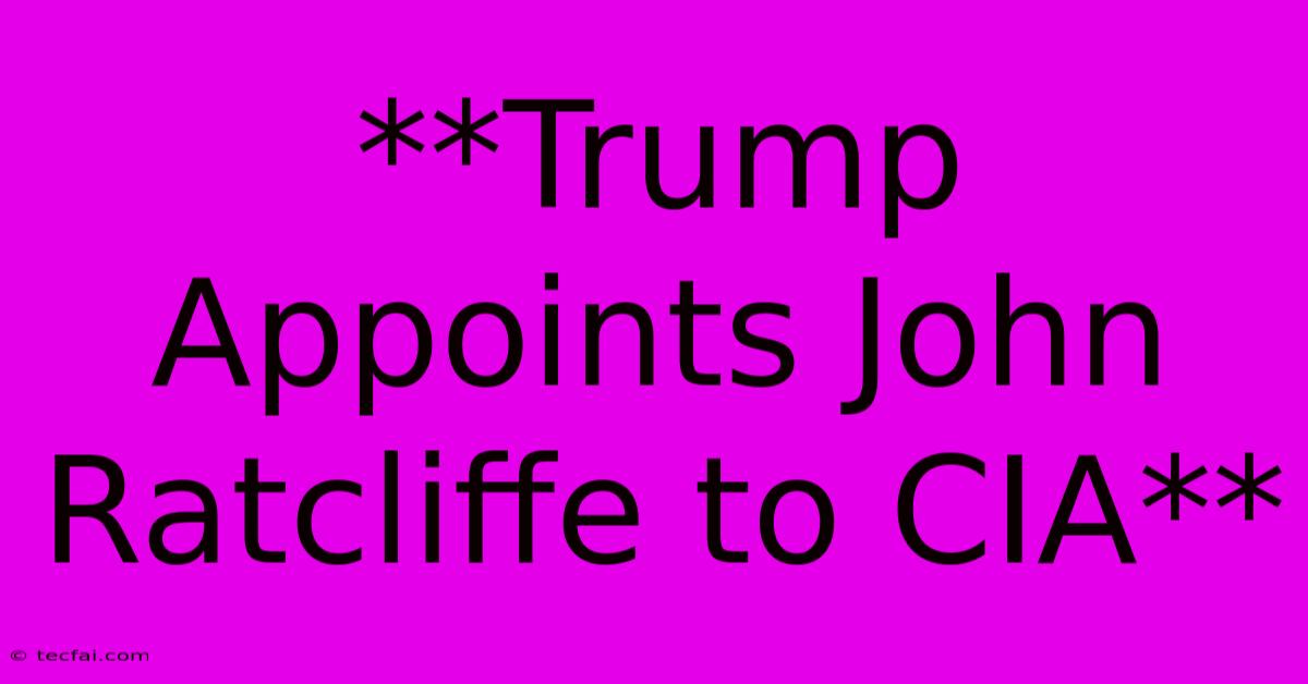 **Trump Appoints John Ratcliffe To CIA**