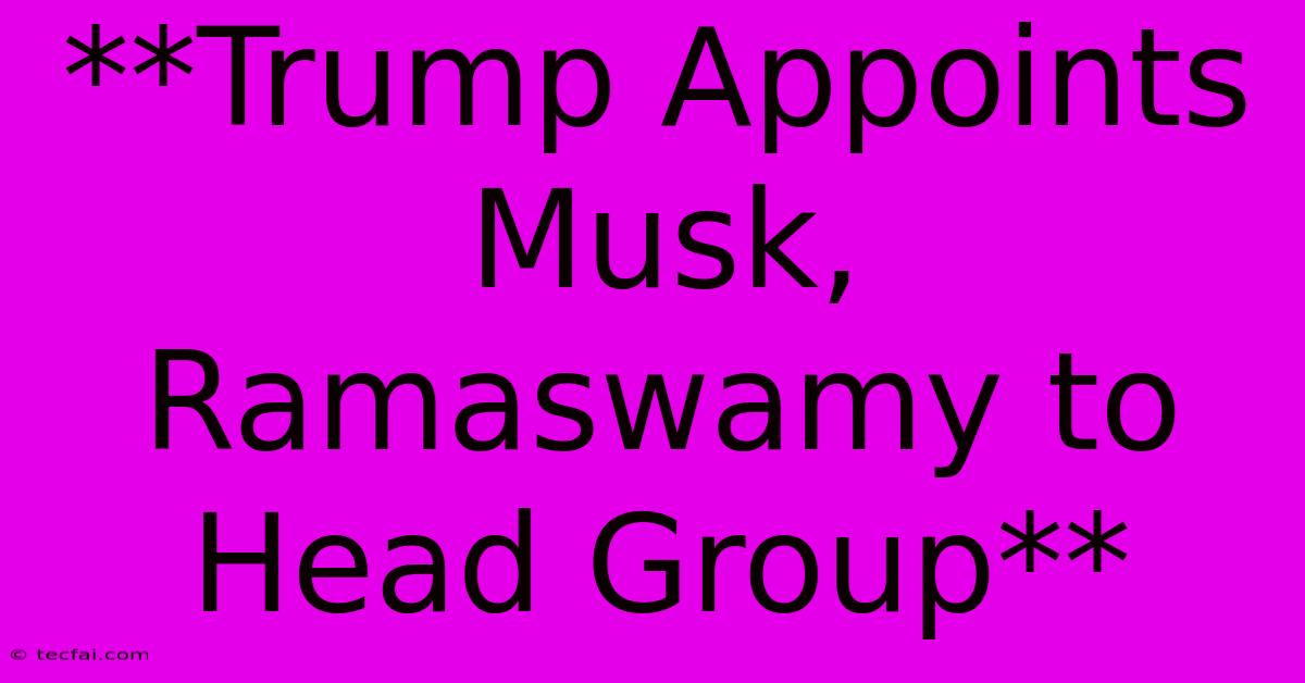 **Trump Appoints Musk, Ramaswamy To Head Group**