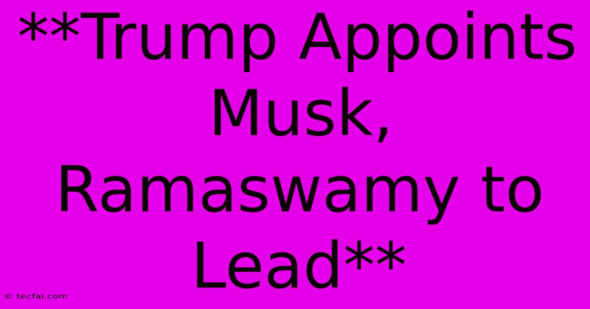 **Trump Appoints Musk, Ramaswamy To Lead**