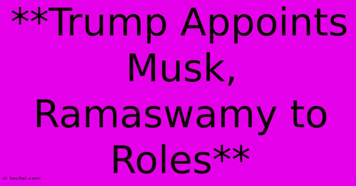 **Trump Appoints Musk, Ramaswamy To Roles**