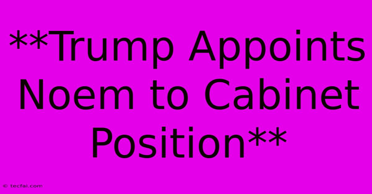 **Trump Appoints Noem To Cabinet Position**