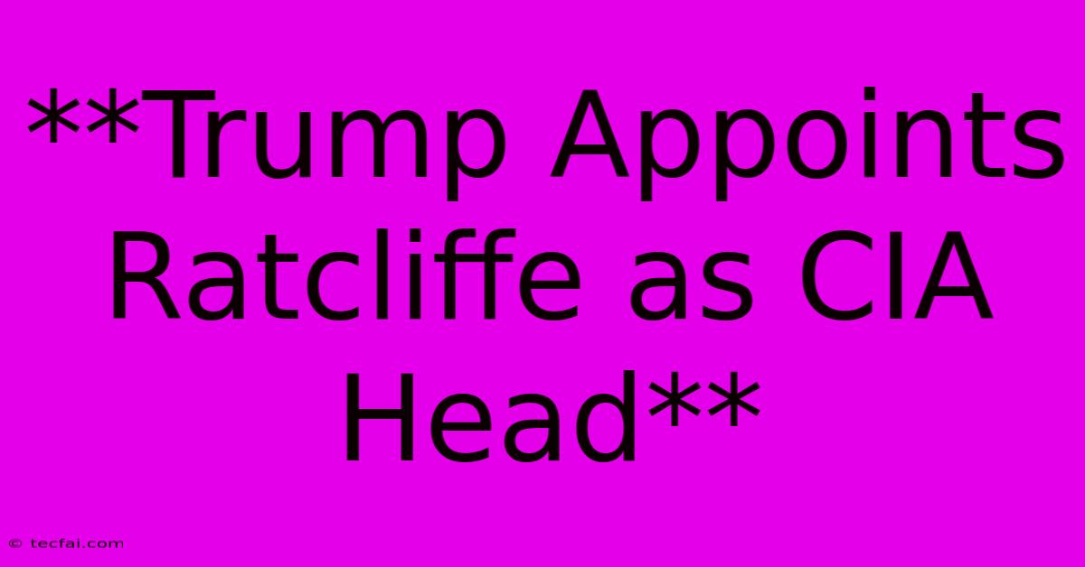 **Trump Appoints Ratcliffe As CIA Head**