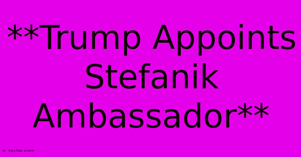 **Trump Appoints Stefanik Ambassador**