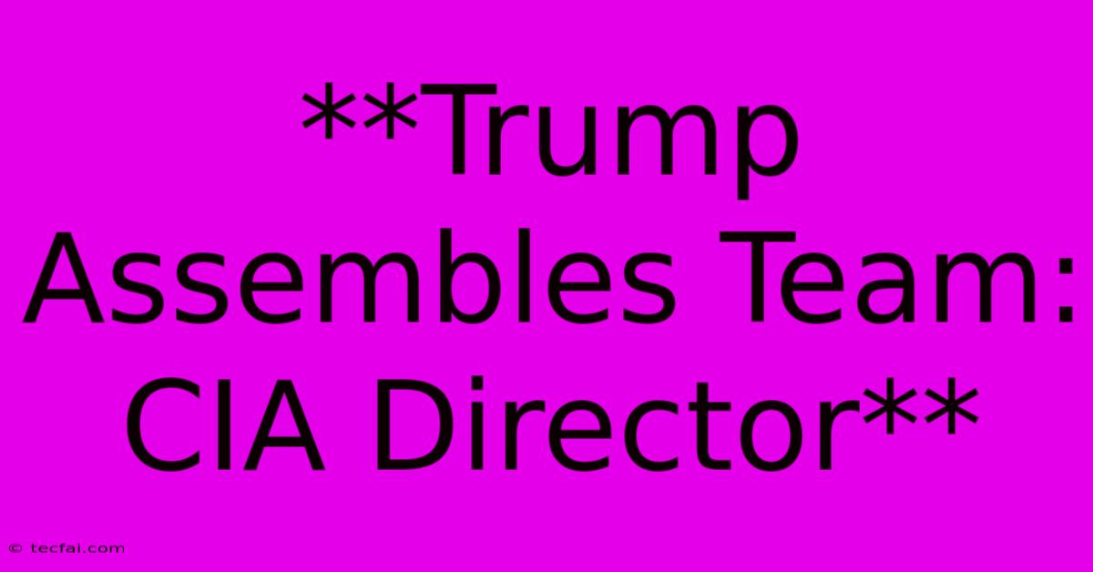 **Trump Assembles Team: CIA Director** 