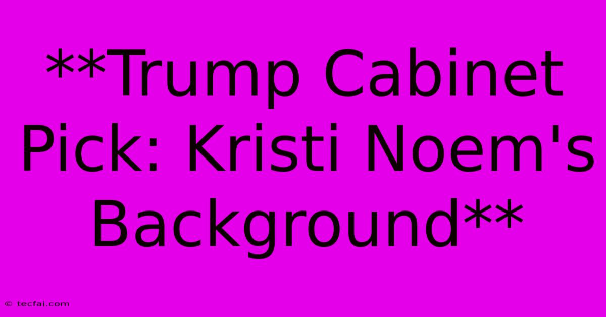 **Trump Cabinet Pick: Kristi Noem's Background**