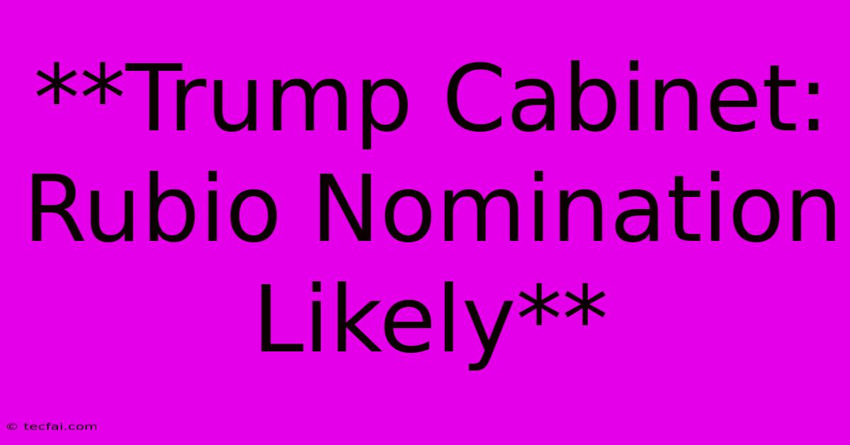 **Trump Cabinet: Rubio Nomination Likely**