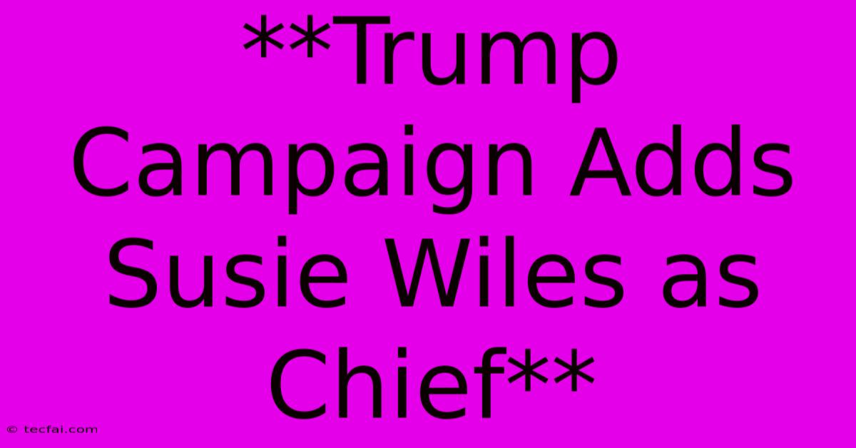 **Trump Campaign Adds Susie Wiles As Chief** 