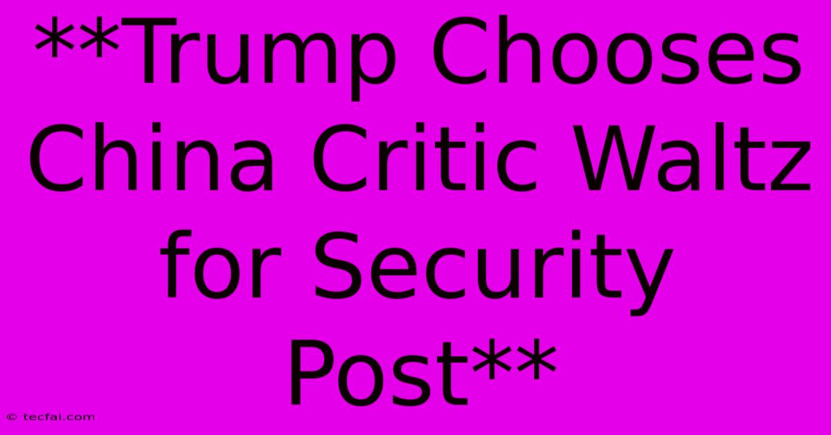 **Trump Chooses China Critic Waltz For Security Post**