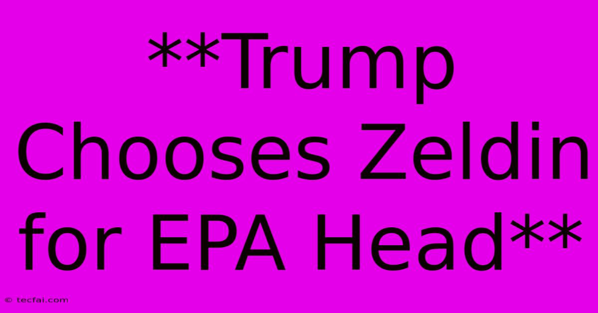 **Trump Chooses Zeldin For EPA Head**