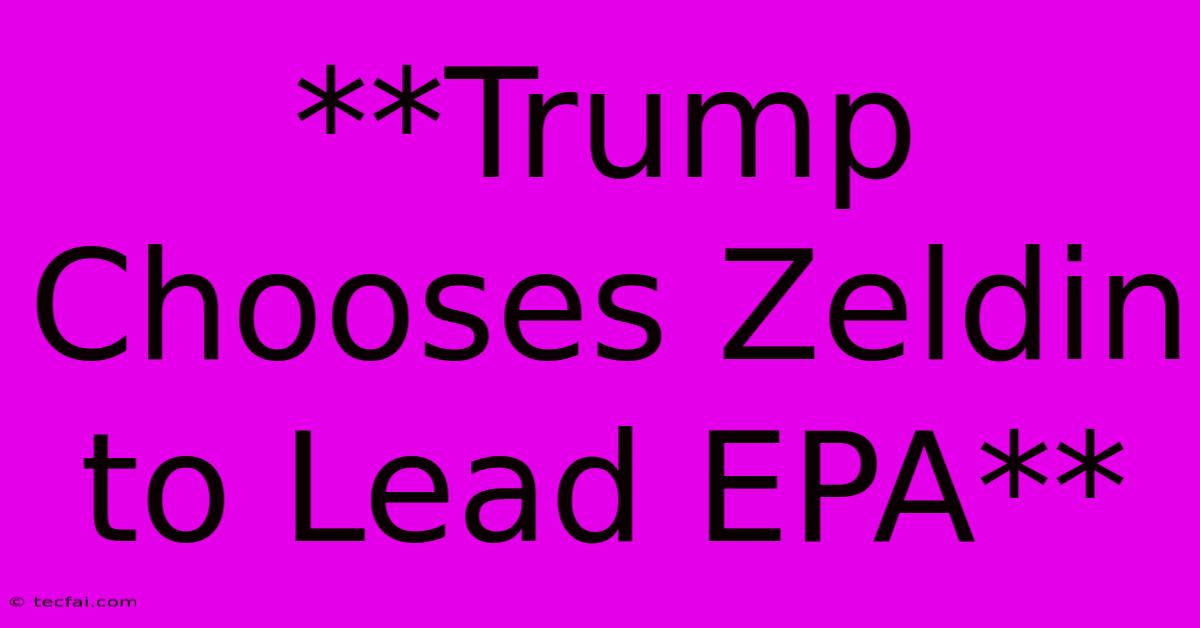 **Trump Chooses Zeldin To Lead EPA**