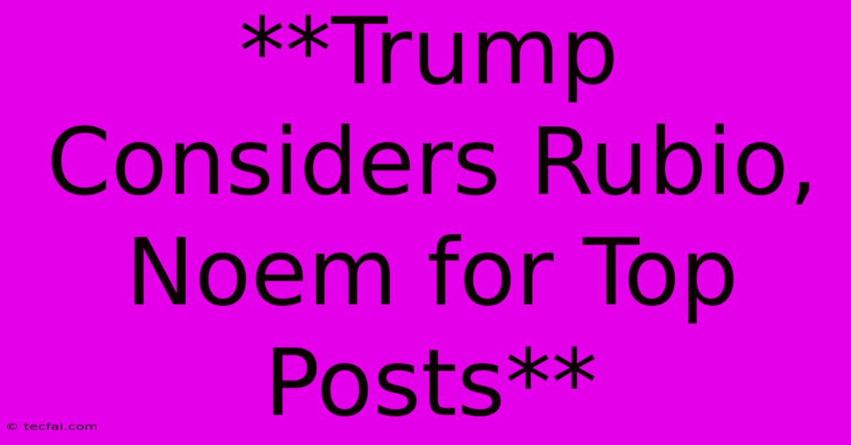 **Trump Considers Rubio, Noem For Top Posts**