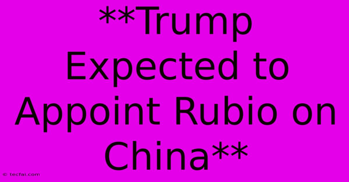 **Trump Expected To Appoint Rubio On China**