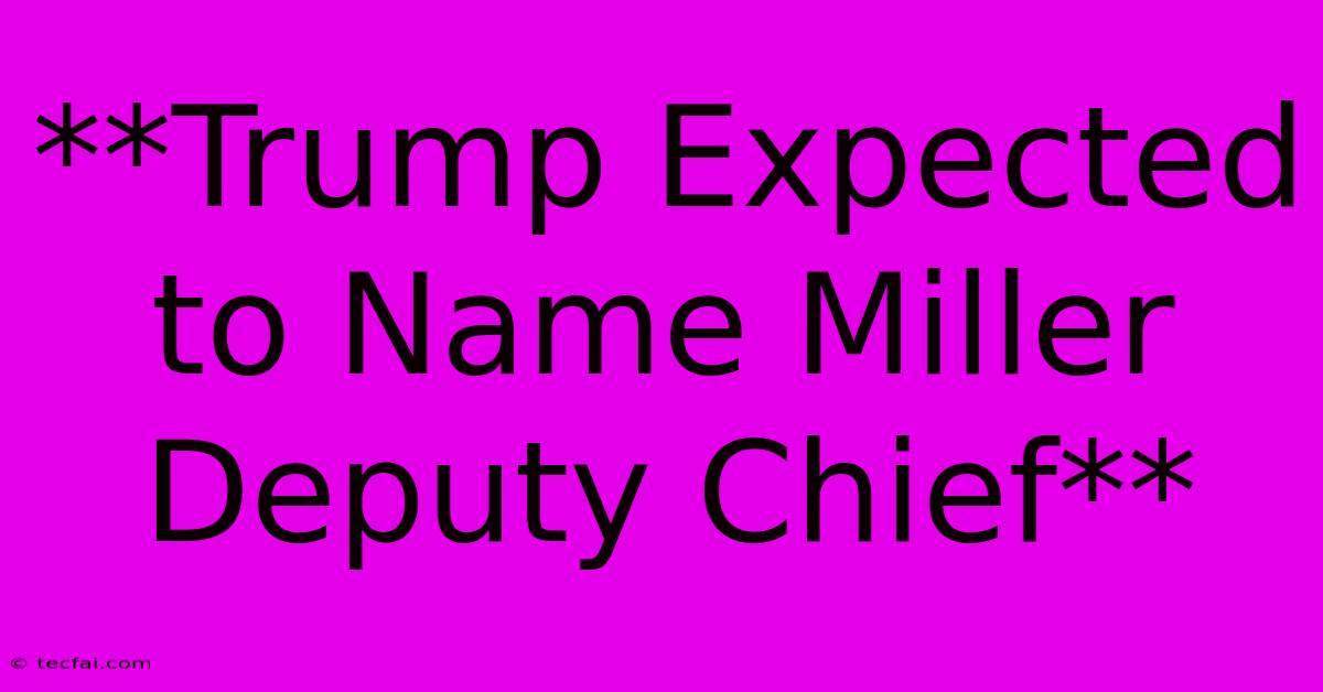 **Trump Expected To Name Miller Deputy Chief**