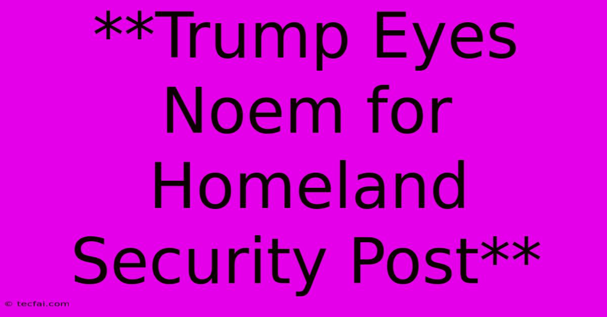 **Trump Eyes Noem For Homeland Security Post**