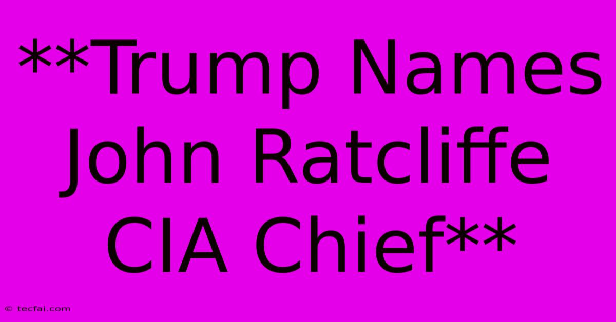 **Trump Names John Ratcliffe CIA Chief**