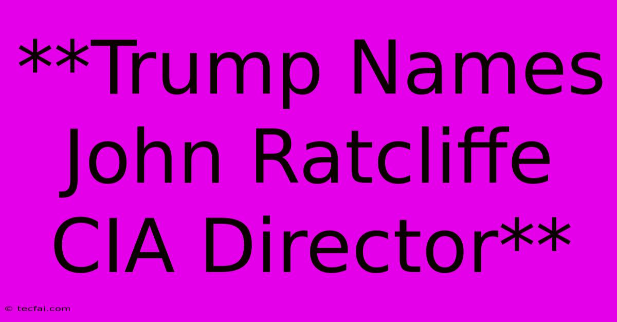 **Trump Names John Ratcliffe CIA Director**