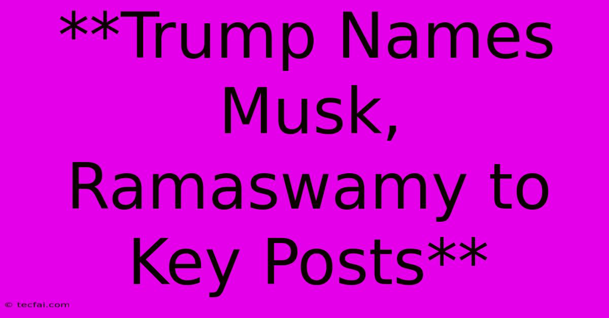 **Trump Names Musk, Ramaswamy To Key Posts**