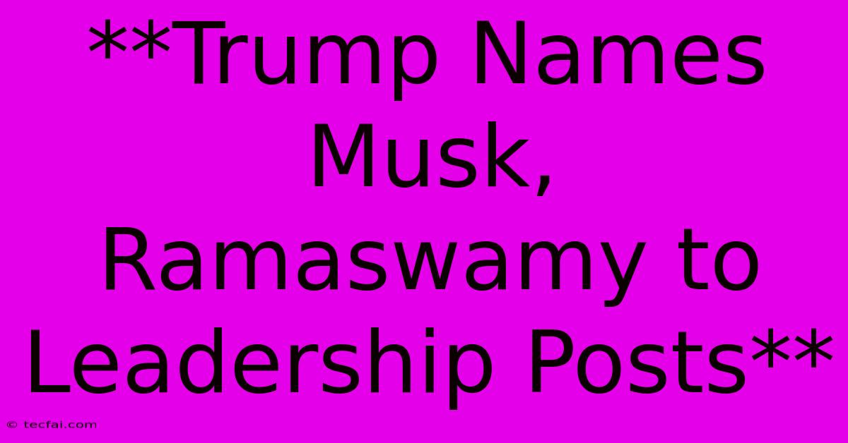 **Trump Names Musk, Ramaswamy To Leadership Posts**