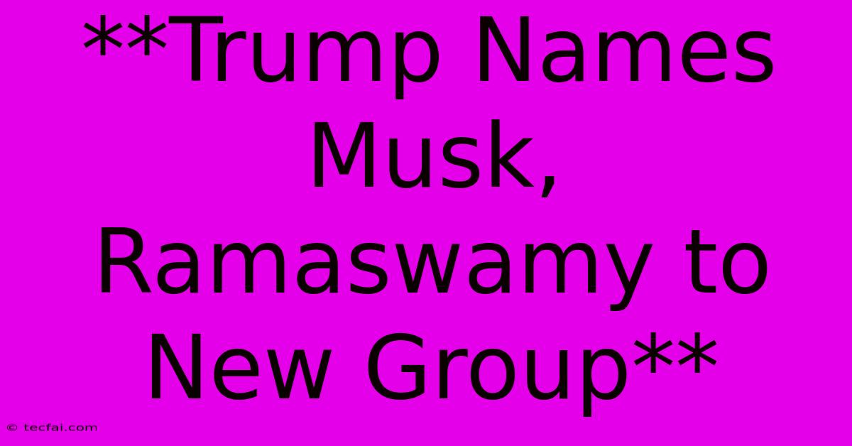 **Trump Names Musk, Ramaswamy To New Group** 