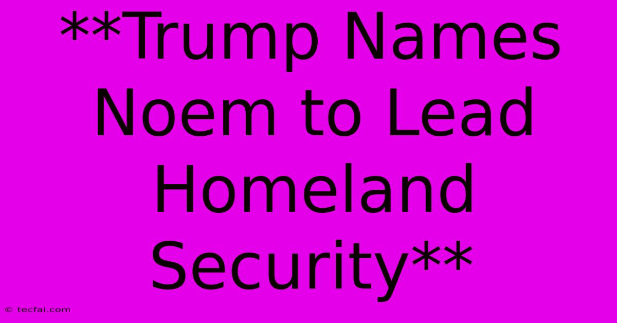 **Trump Names Noem To Lead Homeland Security**