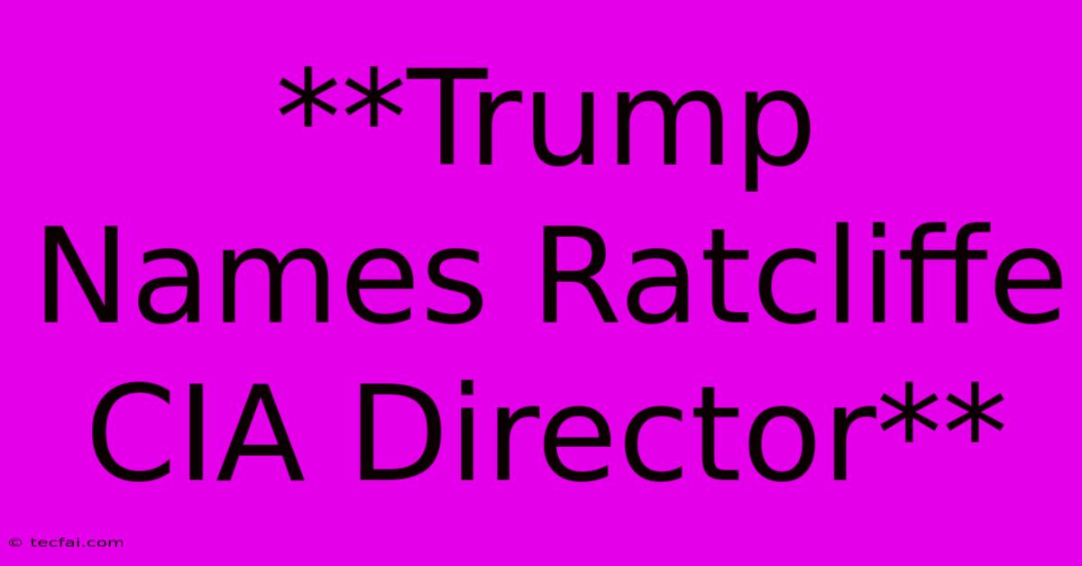 **Trump Names Ratcliffe CIA Director**