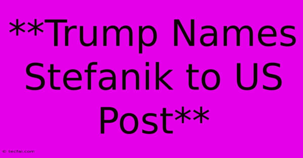 **Trump Names Stefanik To US Post**