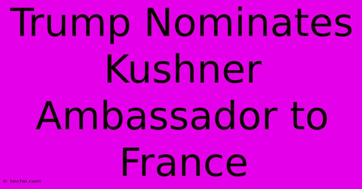 Trump Nominates Kushner Ambassador To France