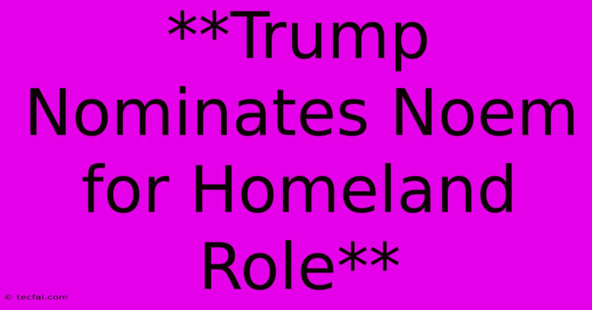 **Trump Nominates Noem For Homeland Role**