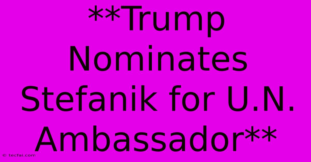 **Trump Nominates Stefanik For U.N. Ambassador**