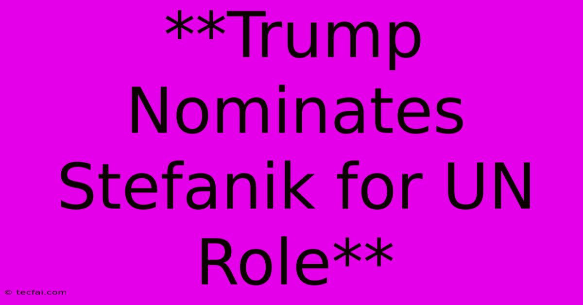 **Trump Nominates Stefanik For UN Role**