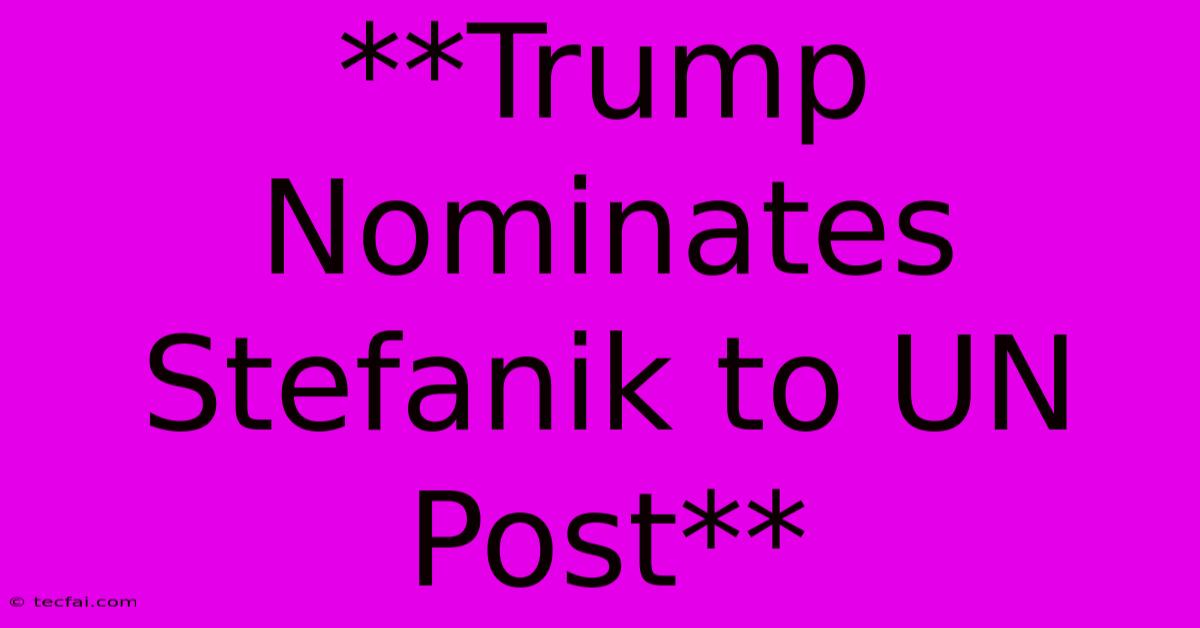 **Trump Nominates Stefanik To UN Post**