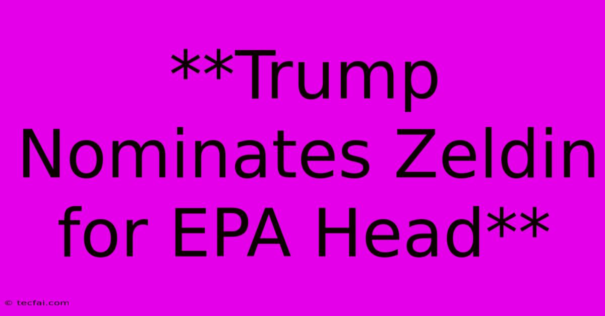 **Trump Nominates Zeldin For EPA Head**