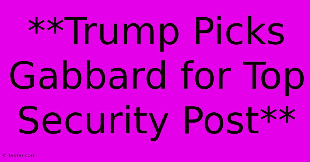 **Trump Picks Gabbard For Top Security Post** 