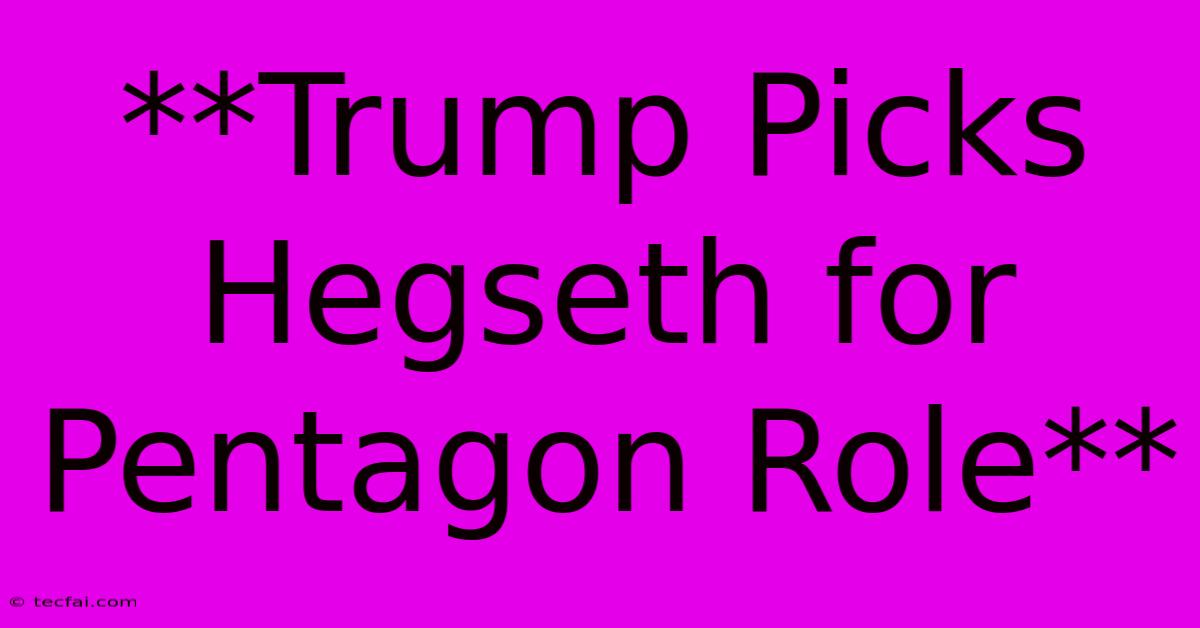 **Trump Picks Hegseth For Pentagon Role**