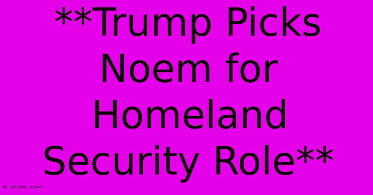 **Trump Picks Noem For Homeland Security Role**