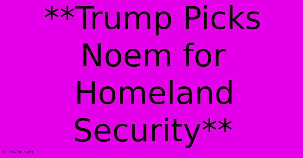 **Trump Picks Noem For Homeland Security**