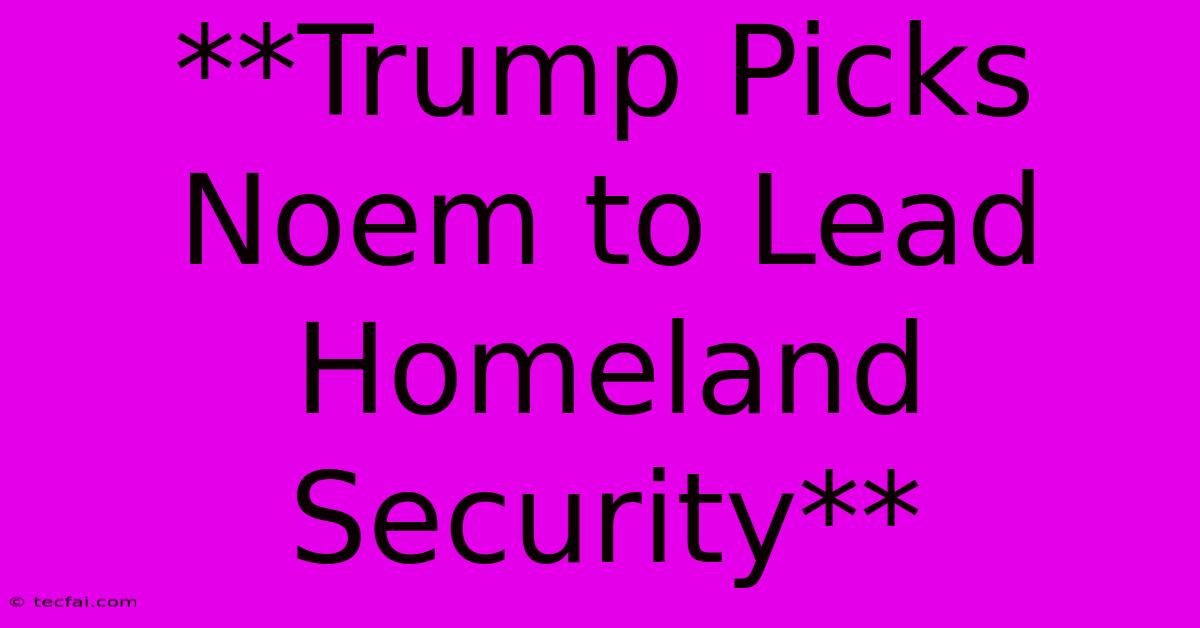 **Trump Picks Noem To Lead Homeland Security**