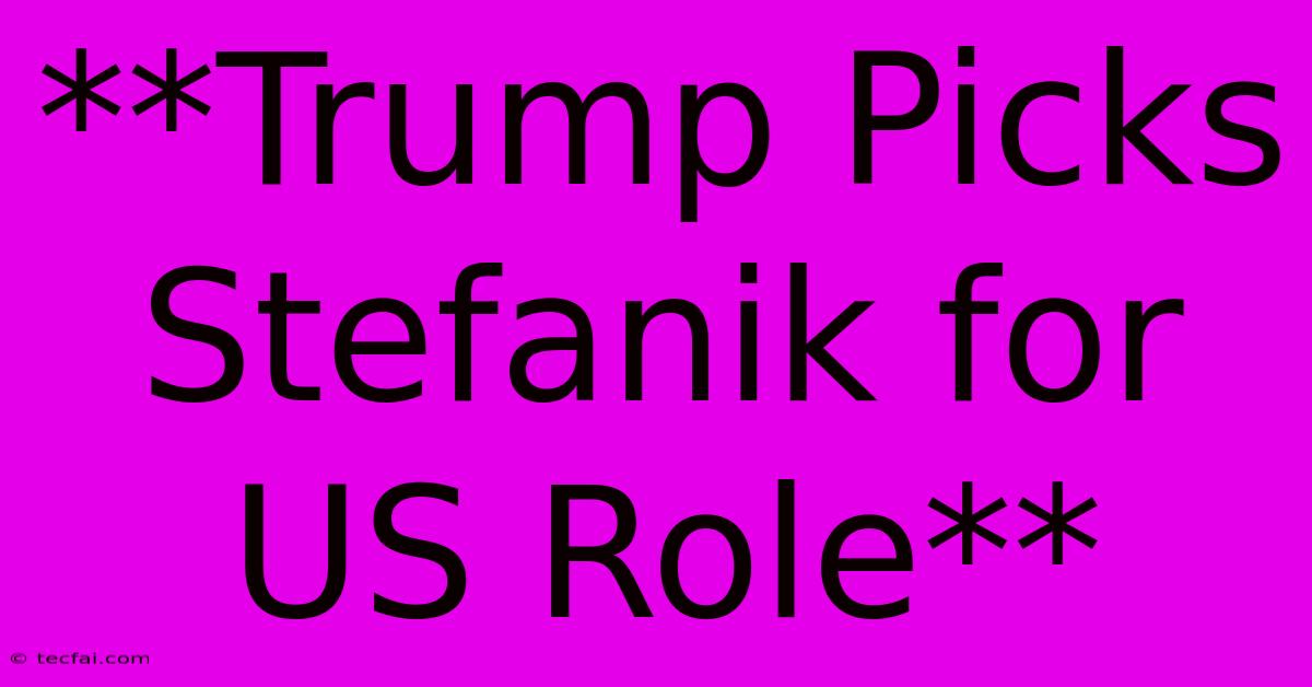 **Trump Picks Stefanik For US Role** 