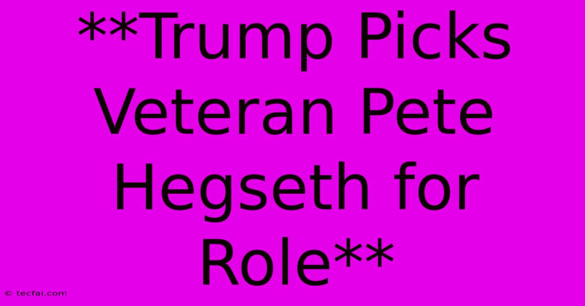 **Trump Picks Veteran Pete Hegseth For Role**